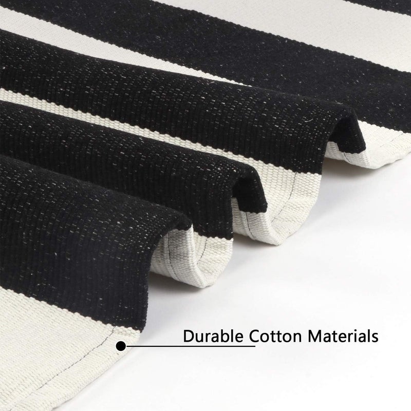 LEEVAN Black and White Striped Door Mat 2'x4' Washable Front Porch Rug Cotton Woven Reversible Rugs Farmhouse Black Outdoor Rug Indoor/Outdoor Welcome Doormat White Entryway Throw Rugs - Image 4